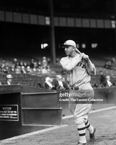 Edmund J. Miller of the St. Louis Browns swinging a bat in 1927.