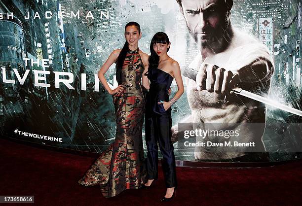 Tao Okamoto and Rila Fukushima attend the UK Premiere of 'The Wolverine' at Empire Leicester Square on July 16, 2013 in London, England.