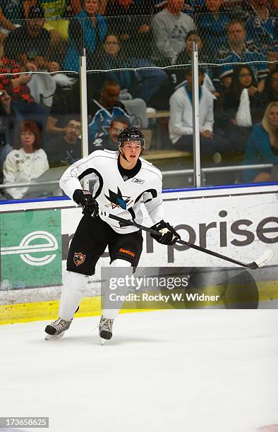 Tomas Hertl of the San Jose Sharks skates on the ice during the Sharks Prospect Summer Scrimmage at the San Jose Sharks practice facility on July 11,...