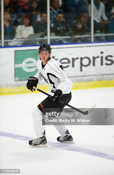 Tomas Hertl of the San Jose Sharks skates on the ice during the Sharks Prospect Summer Scrimmage at the San Jose Sharks practice facility on July 11,...