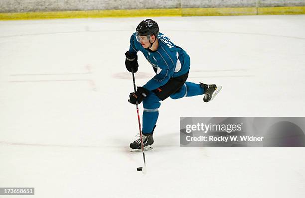 Mirco Mueller of the San Jose Sharks skates on the ice during the Sharks Prospect Summer Scrimmage at the San Jose Sharks practice facility on July...