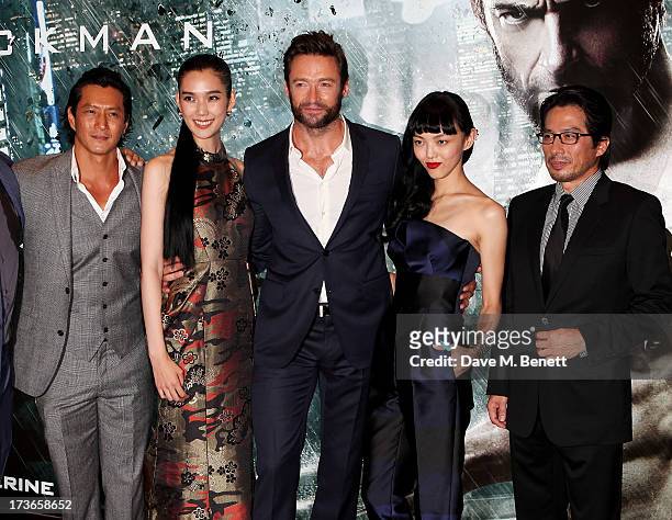 Will Yun Lee, Tao Okamoto, Hugh Jackman, Rila Fukushima and Hiroyuki Sanada attend the UK Premiere of 'The Wolverine' at Empire Leicester Square on...