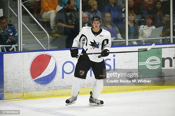 Tomas Hertl of the San Jose Sharks skates on the ice during the Sharks Prospect Summer Scrimmage at the San Jose Sharks practice facility on July 11,...