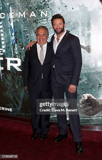 Chairman and CEO of Fox Filmed Entertainment Jim Gianopilos and Hugh Jackman attend the UK Premiere of 'The Wolverine' at Empire Leicester Square on...