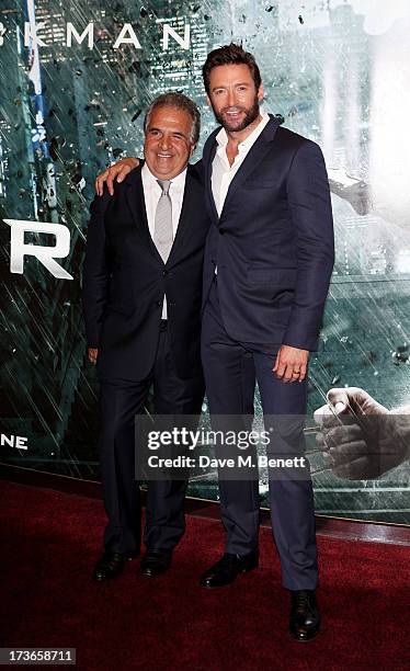 Chairman and CEO of Fox Filmed Entertainment Jim Gianopilos and Hugh Jackman attend the UK Premiere of 'The Wolverine' at Empire Leicester Square on...