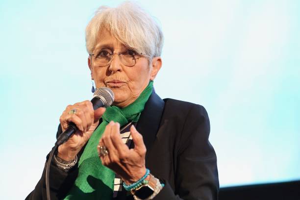 Joan Baez attends the Los Angeles premiere of "Joan Baez I Am A Noise" Q&A at Landmark's Nuart Theatre on October 14, 2023 in Los Angeles, California.