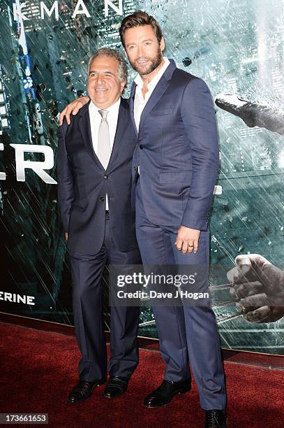 Jim Gianopilos and Hugh Jackman attend the UK premiere of 'The Wolverine' at The Empire Leicester Square on July 16, 2013 in London, England.