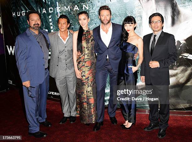 Will Yun Lee, Tao Okamoto, Hugh Jackman, Rila Fukushima and Hiroyuki Sanada attend the UK premiere of 'The Wolverine' at The Empire Leicester Square...