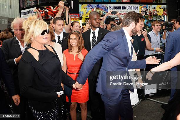 Hugh Jackman and Deborra-Lee Furness attend the UK premiere of 'The Wolverine' at The Empire Leicester Square on July 16, 2013 in London, England.