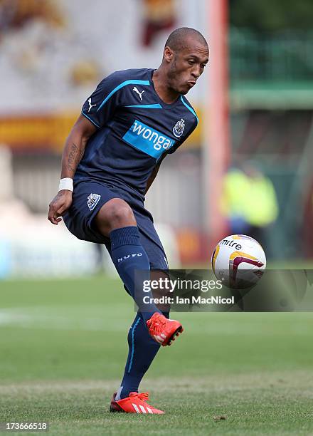 Yoan Gouffran of Newcastle United in action during the Pre Season Friendly match between Motherwell and Newcastle United at Fir Park on July 16, 2013...