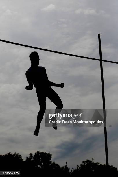 Antoine Taillandier of France competes in the Boys Pole Vault Final during the European Youth Olympic Festival held at the Athletics Track...