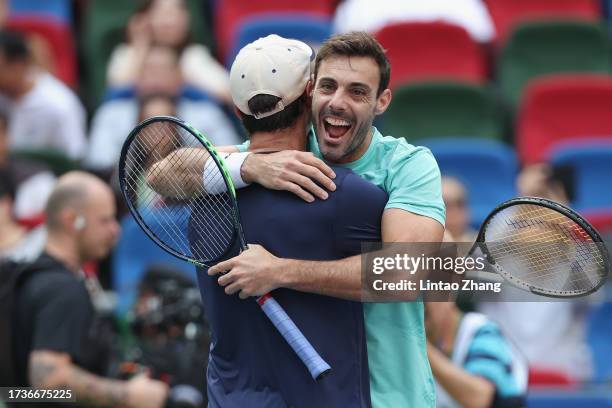 Marcel Granollers of Spain and Horacio Zeballos of Argentina celebrates after winning the men's doubles final match against Rohan Bopanna of India...