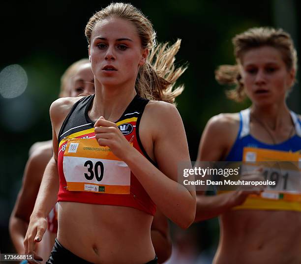 Lotte Scheldeman of Belgium competes in the Girls 800m heats during the European Youth Olympic Festival held at the Athletics Track...