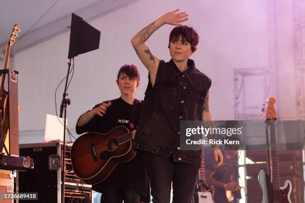 Sara Quin and Tegan Quin of Tegan and Sara perform onstage during weekend two, day two of Austin City Limits Music Festival at Zilker Park on October...