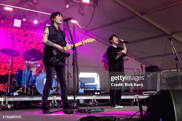 Tegan Quin and Sara Quin of Tegan and Sara perform onstage during weekend two, day two of Austin City Limits Music Festival at Zilker Park on October...