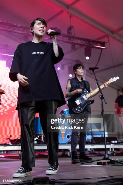 Sara Quin and Tegan Quin of Tegan and Sara perform onstage during weekend two, day two of Austin City Limits Music Festival at Zilker Park on October...