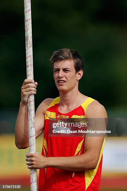 Noel - Aman Del Cerro Vilalta of Spain looks on after a jump in the Boys Pole Vault during the European Youth Olympic Festival held at the Athletics...