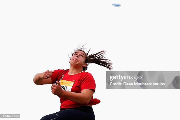 Natasa Djakovic of Serbia competes in the Girls Discus during the European Youth Olympic Festival held at the Athletics Track Maarschalkersweerd on...