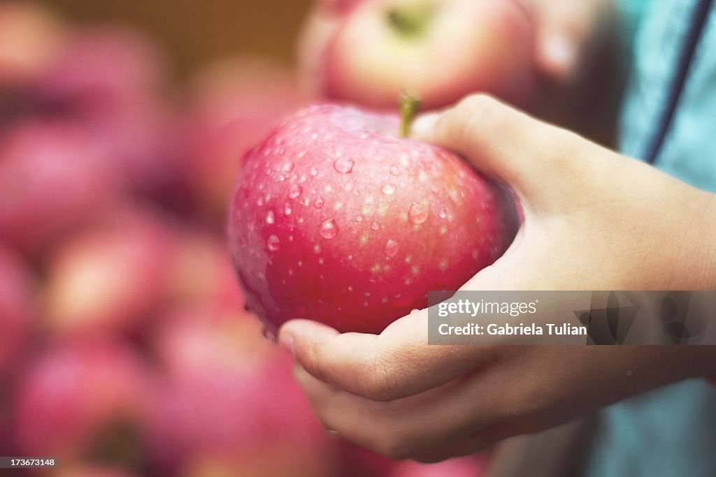 Hand taking fresh apples