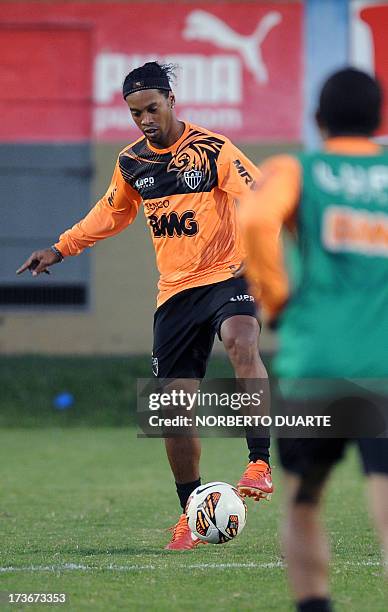 Ronaldinho of Brazil's Atletico Mineiro, controls the ball during a training session behind closed doors at the Sportivo Luqueno field, in Luque, on...