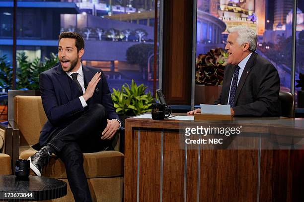 Episode 4496 -- Pictured: Actor Zachary Levi during an interview with host Jay Leno on July 16, 2013 --