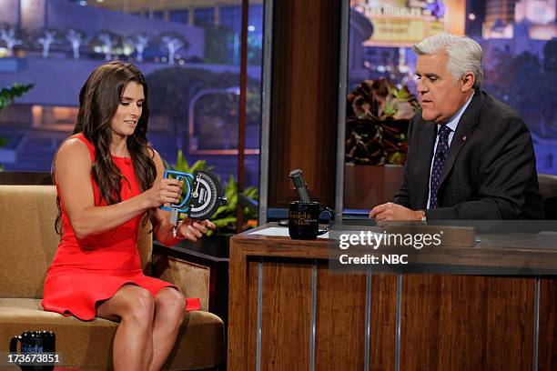 Episode 4496 -- Pictured: Nascar driver Danica Patrick during an interview with host Jay Leno on July 16, 2013 --