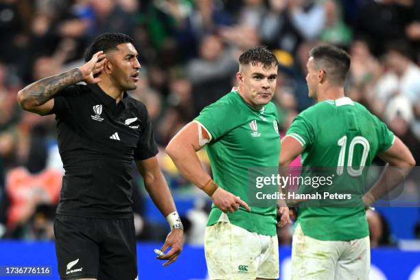 Rieko Ioane of New Zealand celebrates victory at full-time following the Rugby World Cup France 2023 Quarter Final match between Ireland and New...