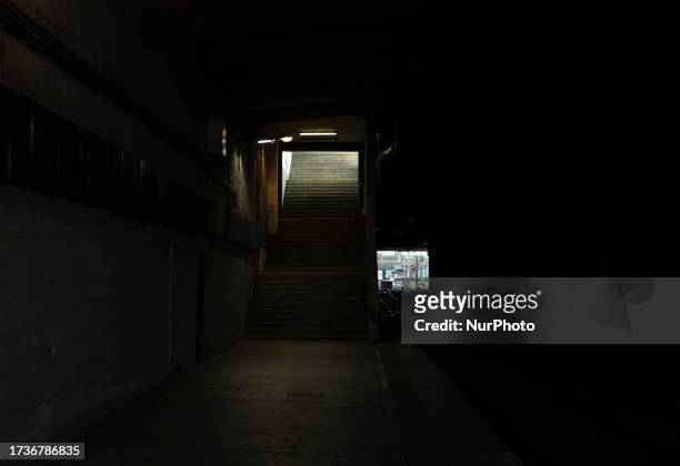 Stairs are seen at an underground stop at a train staiton in Warsaw, Poland on 18 October, 2023.