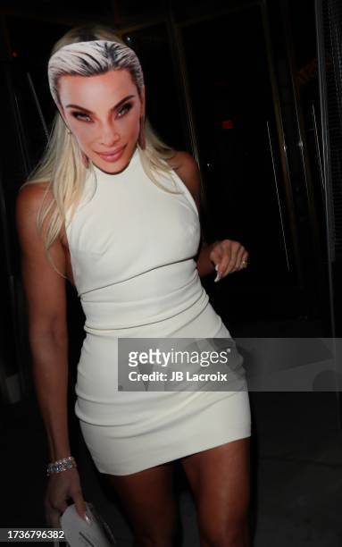 Khloe Kardashian is seen at Funke for Kim Kardashian birthday party on October 20, 2023 in Los Angeles, California.
