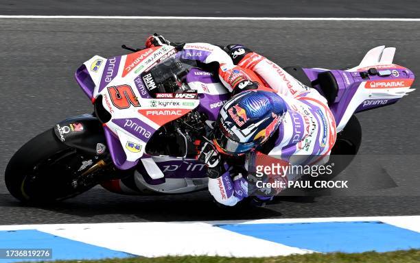Prima Pramac's French rider Johann Zarco rides his motorcyle during the MotoGP Australian Grand Prix at Phillip Island on October 21, 2023. / --...