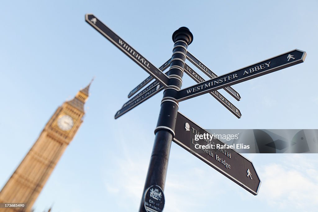 London Big Ben and street signs
