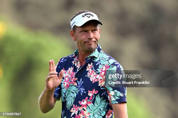 Marcel Siem of Germany reacts on the fourth green on Day Four of the acciona Open de Espana presented by Madrid at Club de Campo Villa de Madrid on...