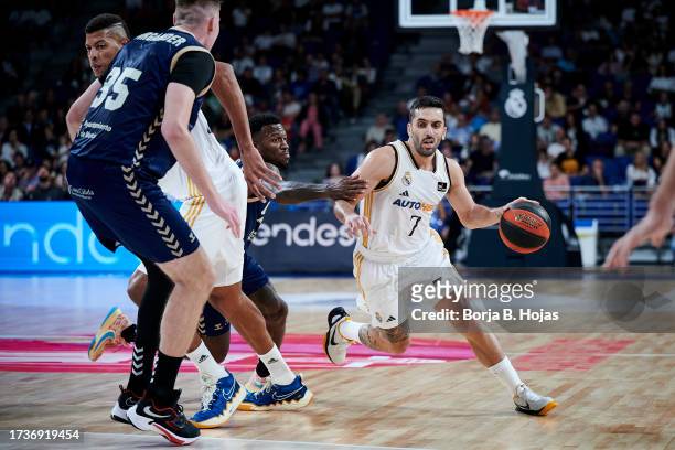Facu Campazzo of Real Madrid during ACB League match between Real Madrid and UCAM Murcia at WiZink Center on October 15, 2023 in Madrid, Spain.
