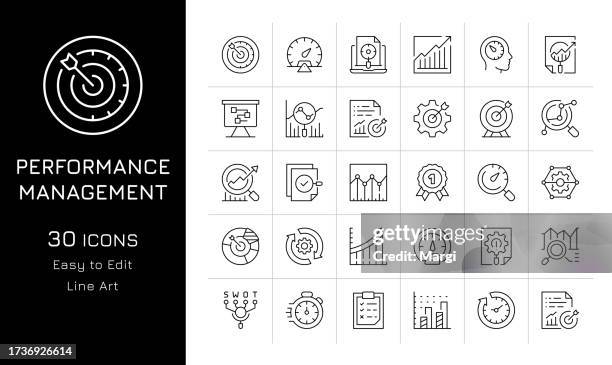 performance management icon set. swot analysis, kpi, chart, analyzing, efficiency, performance, business target - swot analysis stock illustrations