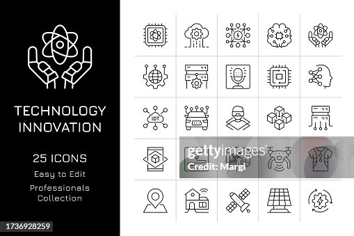 Technology Innovation Icon Set. Cloud Computing, Driverless Transport, Network Server, Augmented Reality, Artificial Intelligence, Robotics, Internet Of Things Technology Innovation Icon Set. Cloud Computing, Driverless Transport, Network Server, Augmented Reality, Artificial Intelligence, Robotics, Internet Of Things