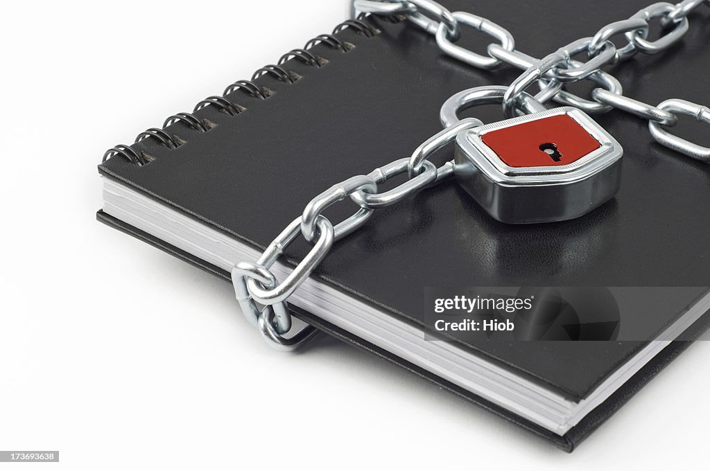 Black Notebook With Chain And Red Padlock High-Res Stock Photo - Getty ...