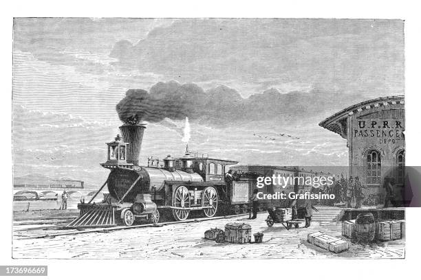 ilustrações de stock, clip art, desenhos animados e ícones de american vapor de comboio da union pacific railroad empresa - 1870