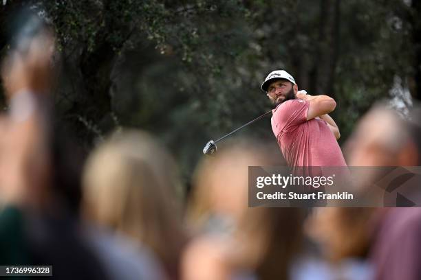 Jon Rahm of Spain tees off on the 12th hole on Day Four of the acciona Open de Espana presented by Madrid at Club de Campo Villa de Madrid on October...