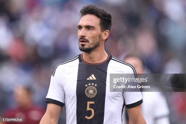 Mats Hummels of Germany reacts during the international friendly match between Germany and United States at Pratt & Whitney Stadium on October 14,...