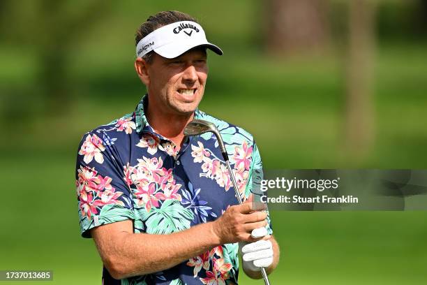 Marcel Siem of Germany reacts on the 14th hole on Day Four of the acciona Open de Espana presented by Madrid at Club de Campo Villa de Madrid on...