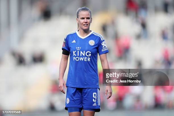 Lena Petermann of Leicester City looks on during the Barclays Women's Super League match between Manchester United and Leicester City at Leigh Sports...