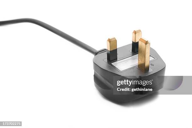 black power plug against a white background - electrical plug stock pictures, royalty-free photos & images