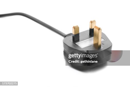 Black power plug against a white background Black power plug against a white background