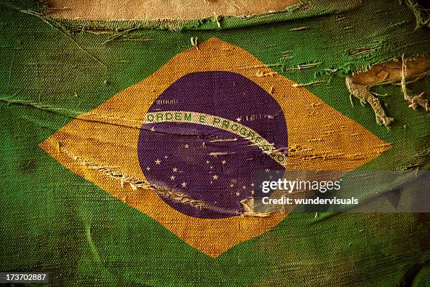 grunge flag of brazil - frayed fabric stock pictures, royalty-free photos & images