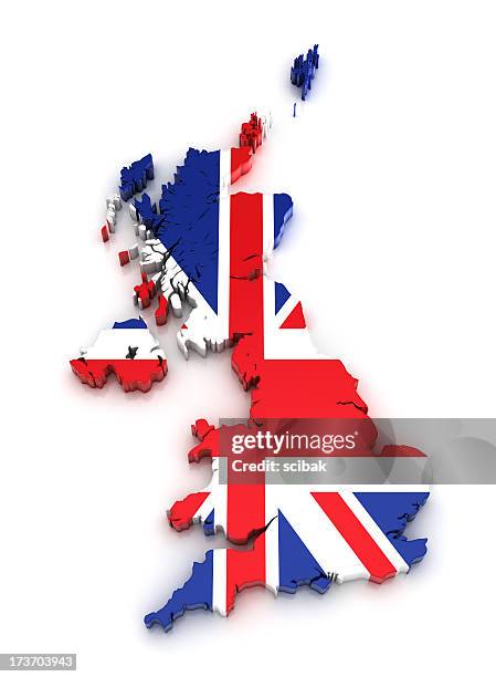 uk map - 3d - union jack white background stock pictures, royalty-free photos & images