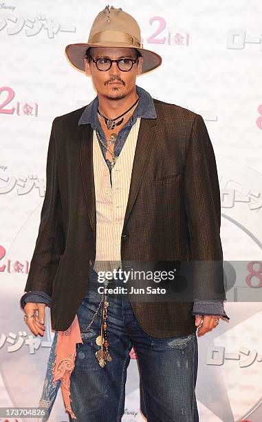 Johnny Depp attends 'The Lone Ranger' photo call at the Park Hyatt Hotel on July 17, 2013 in Tokyo, Japan.