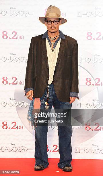 Johnny Depp attends 'The Lone Ranger' photo call at the Park Hyatt Hotel on July 17, 2013 in Tokyo, Japan.