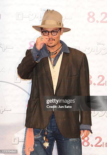 Johnny Depp attends 'The Lone Ranger' photo call at the Park Hyatt Hotel on July 17, 2013 in Tokyo, Japan.