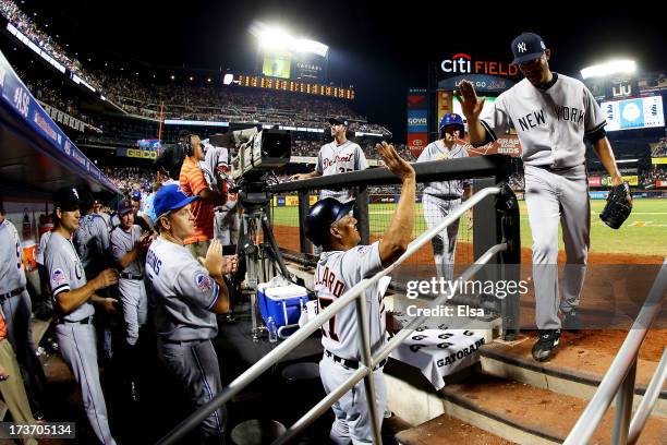 American League All-Star Mariano Rivera of the New York Yankees walks into the dugout after the eighth inning against National League All-Stars after...