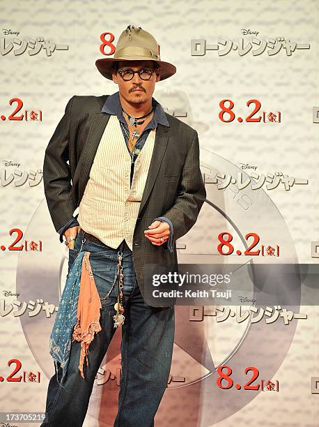 Johnny Depp attends the "Lone Ranger" photo call at Park Hyatt Tokyo on July 17, 2013 in Tokyo, Japan. The film will open on August 2 in Japan.